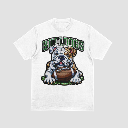 Tan & White Bulldog With Football Between Legs PNG