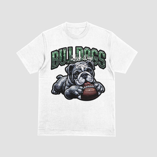 Grey Bulldog Tasting A Football PNG